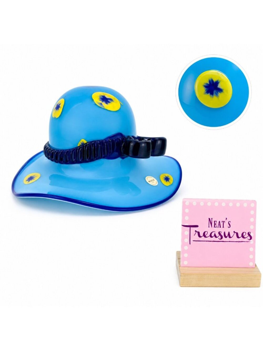 Block Crystal KIMBERLY 2005 Mouth Blown Hand Polish Blue Millefori Bow Hat